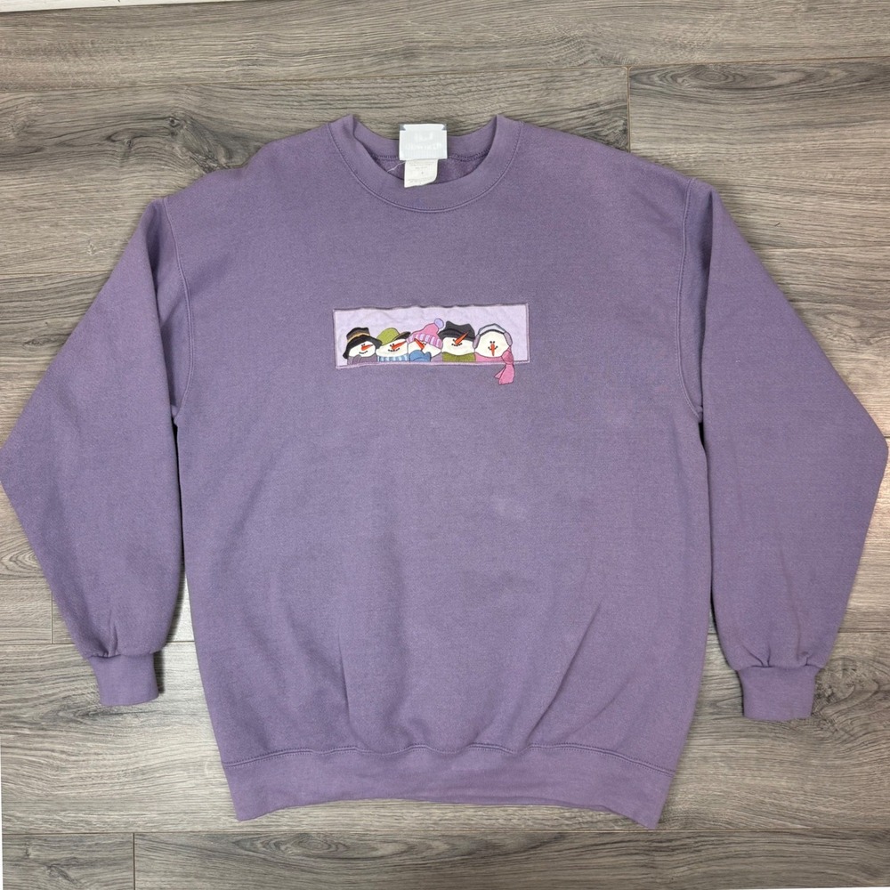 Vintage Lee Heavyweight Purple Sweatshirt Snowman Embroidered Size Large